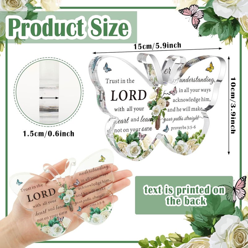 Barydat Acrylic Christian Gifts Bible Verses Religious Gifts for Women Men Inspirational Scripture Butterfly Prayer Room Decor Faith Keepsake Paperweights for Mom Father Home(Trust Lord) - Image 3